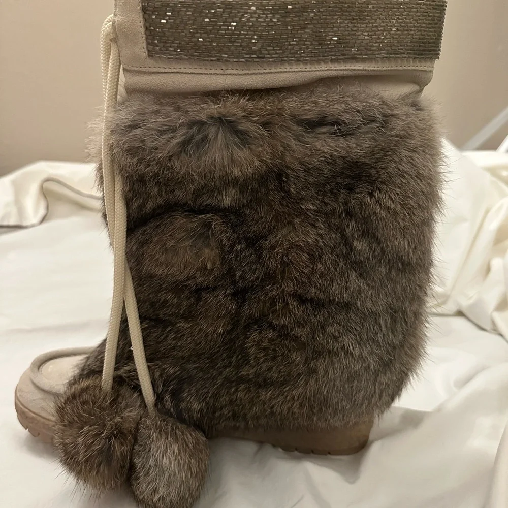 Coach Beige and Brown Rabbit Fur Winter Boots - Picture 4 of 15